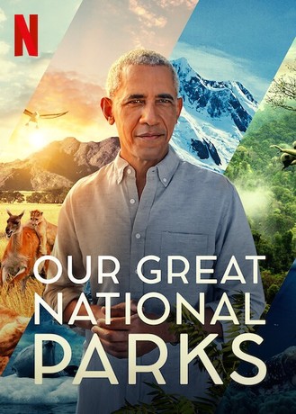 president Obama stands in front of varied wild landscapes