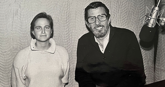 Kate with Leonard Nimoy in a studio booth