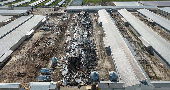 aerial view of barn fire