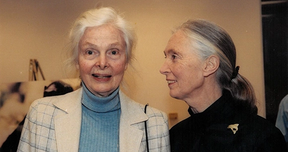 Jane Goodall stands with AWI's Christine Stevens