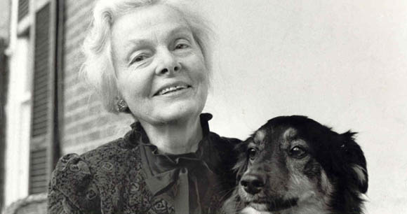 Christine Stevens, AWI founder, with one of her beloved dogs.