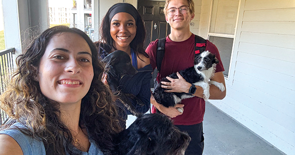 Mission Mutt’s founder, Madison Kossow (at left), with her best friend, Achley, and her boyfriend, Brandon—both Mission Mutt volunteers.