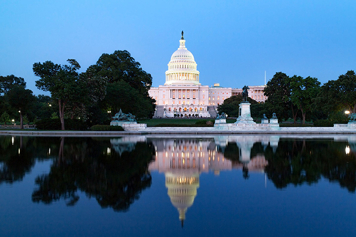 the Capitol building in Washington, DC at night